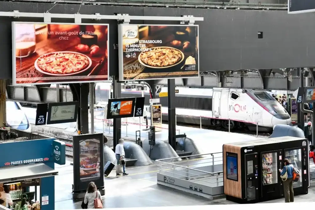 Affichage publicitaire 7m² / 98 pouces dans la gare de Paris Est